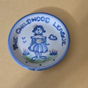 M.A. Hadley Stoneware Blue and Gray Mini Plate Coaster 4.25 Inches